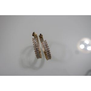 Large Gold Earrings Hoops Crystal Costume Jewelry NWOT